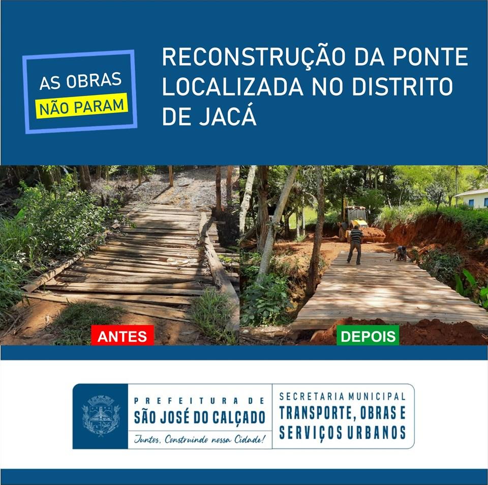 ACESSIBILIDADE: PONTE É RECONSTRUÍDA NO DISTRITO DO DIVINO ESPÍRITO SANTO (JACÁ)