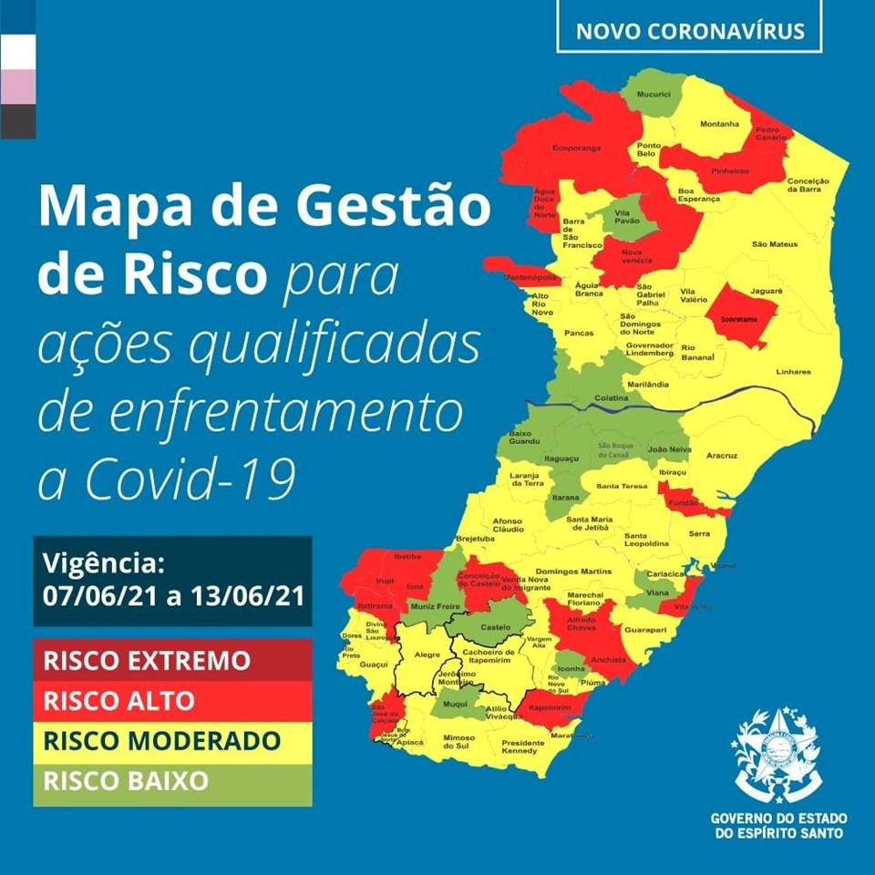 ATUALIZAÇÃO: SÃO JOSÉ DO CALÇADO APARECE EM RISCO ALTO DE CONTÁGIO NO MAPA DO ESTADO