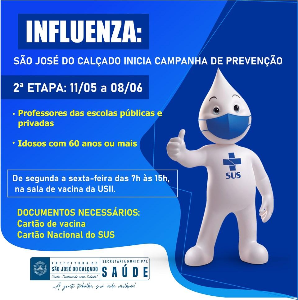 INFLUENZA: SÃO JOSÉ DO CALÇADO INICIA 2ª ETAPA DE VACINAÇÃO DE PREVENÇÃO NESTA TERÇA-FEIRA