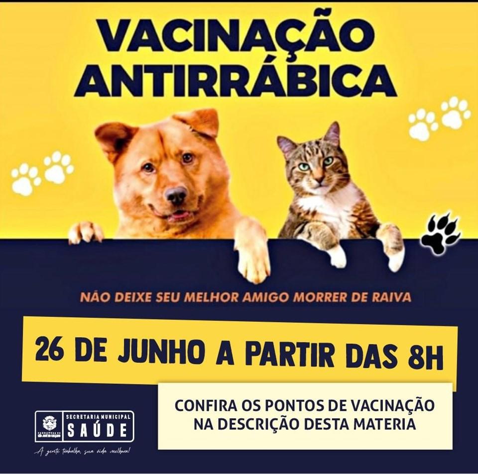 PROTEJA SEU ANIMAL: NESTE SÁBADO TEM VACINAÇÃO CONTRA A RAIVA EM SÃO JOSÉ DO CALÇADO