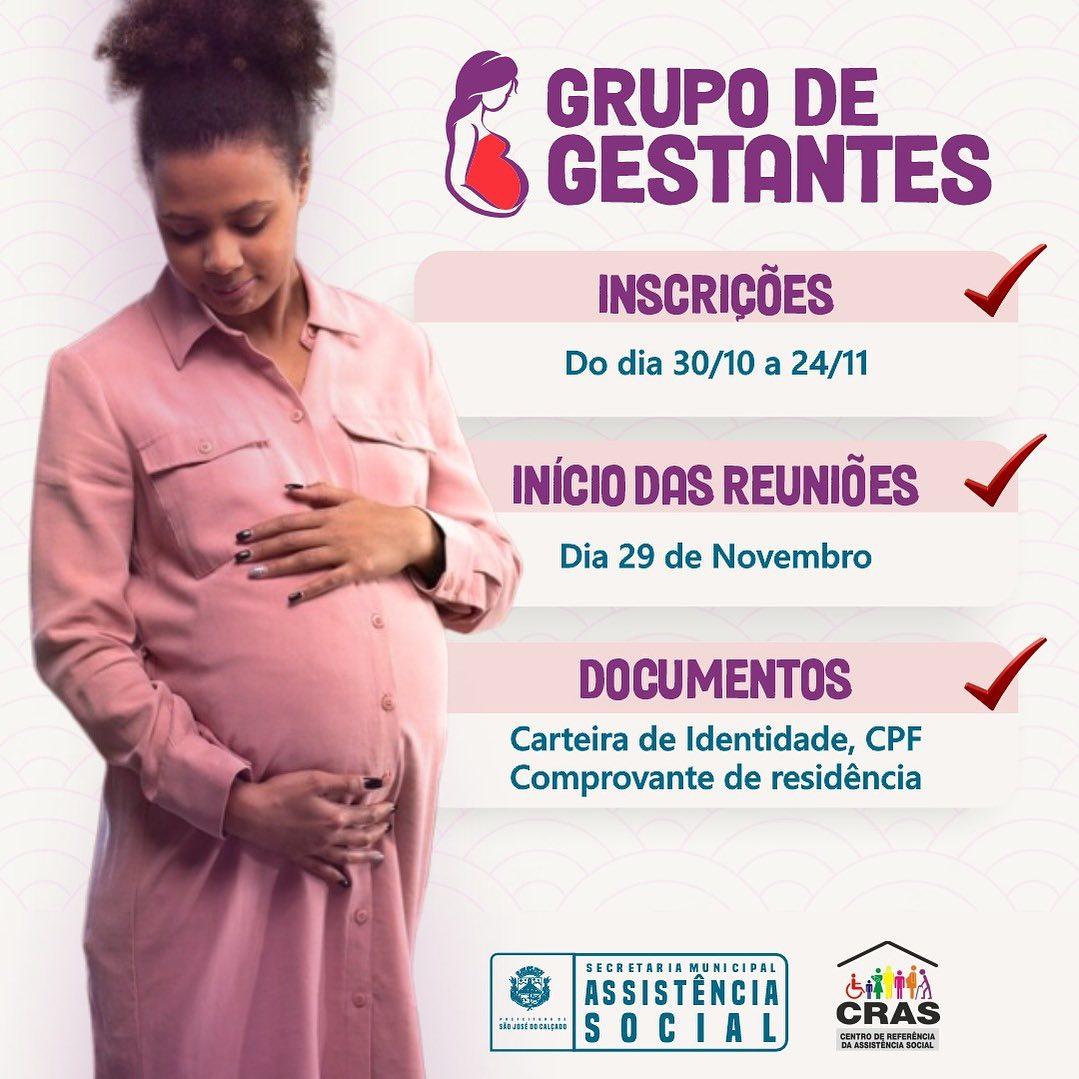 A Secretaria Municipal de Assistência Social convida todas as gestantes inscritas nos programas sociais do SUAS para participarem do Grupo de Gestante